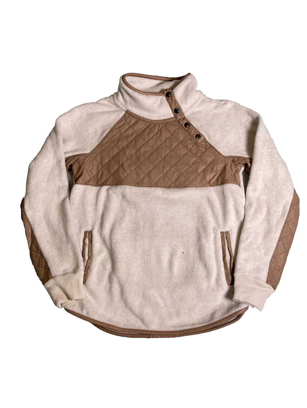 Abercrombie & Fitch Sherpa & Quilted 1/4 Snap Pullover Women’s S Brown Neutral